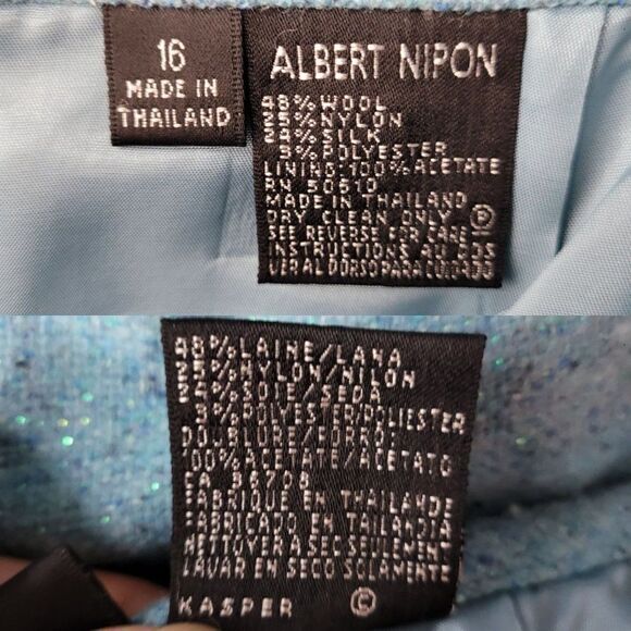 Vintage 80's Albert Nipon Skirt Wool Silk Pencil Metallic Flecked Pastel Blue 16 - Picture 3 of 9